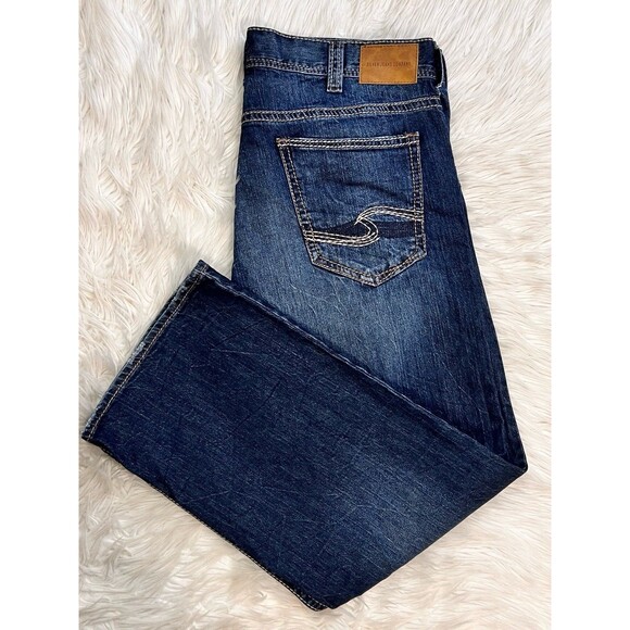 Silver Jeans Men’s Zac 38x32 (40x31) Dark Blue Denim Relaxed Bootcut Jeans - Picture 1 of 8